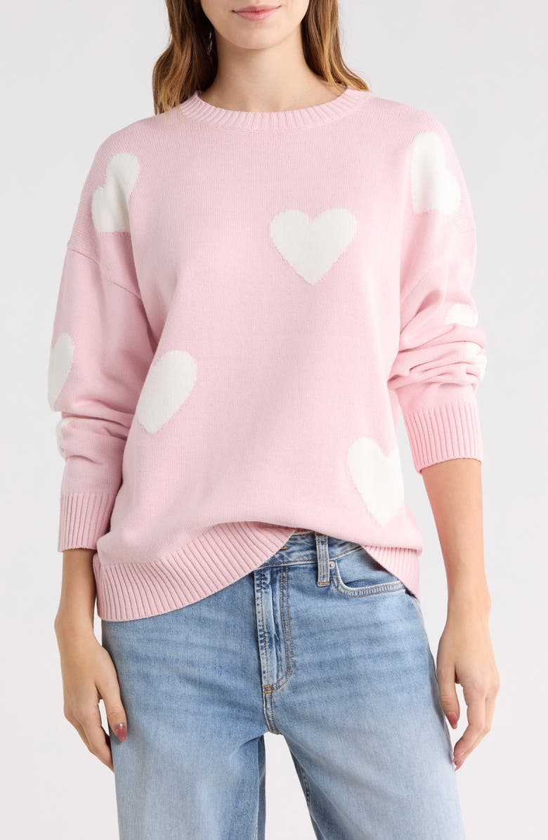 Abound Hearts Sweater, Main, color, Pink Hearts