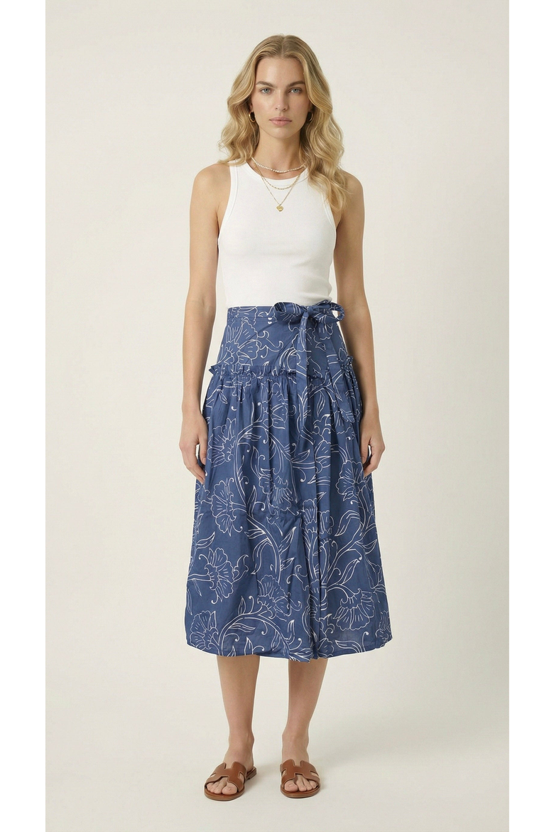 Floral Print Wrap Midi Skirt, Alternate, color, Navy Blue