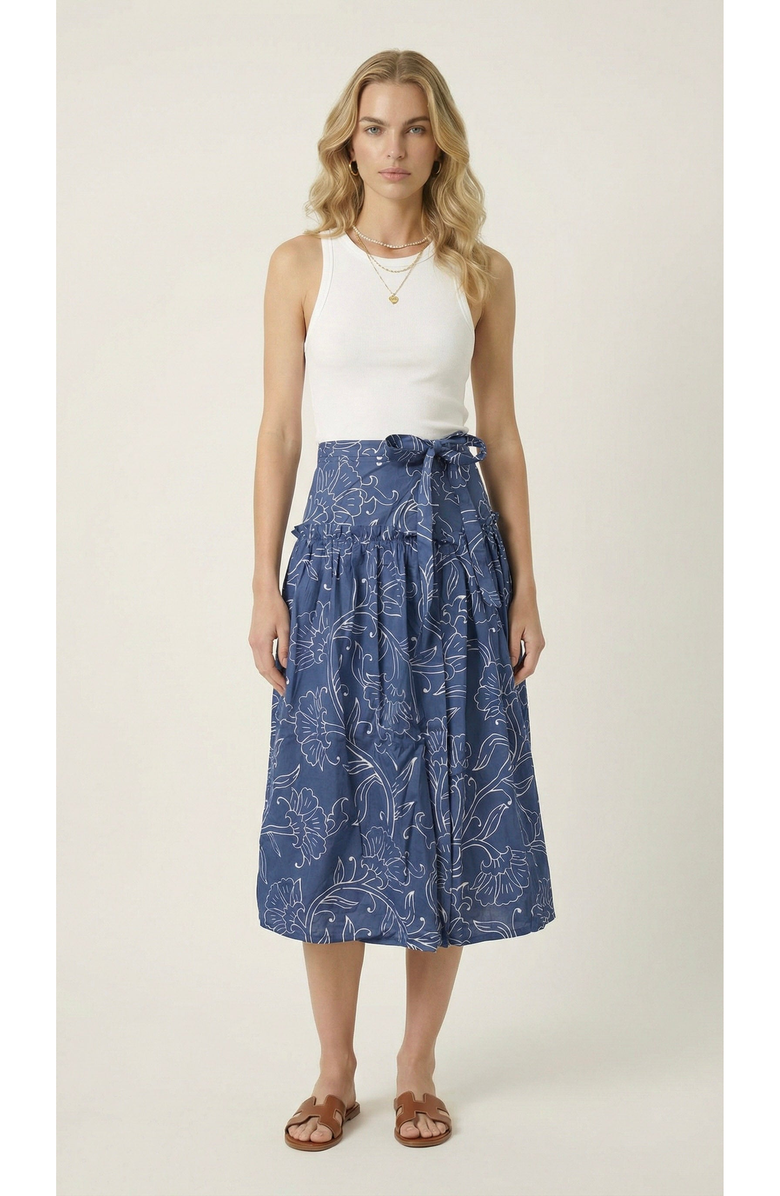 Modenaire Floral Print Wrap Midi Skirt, Alternate, color, Navy Blue