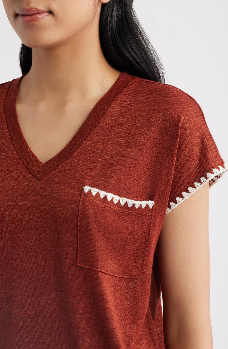 Bobeau Whipstitch Pocket T-Shirt, Alternate, color, Brandy Brown/ Natural