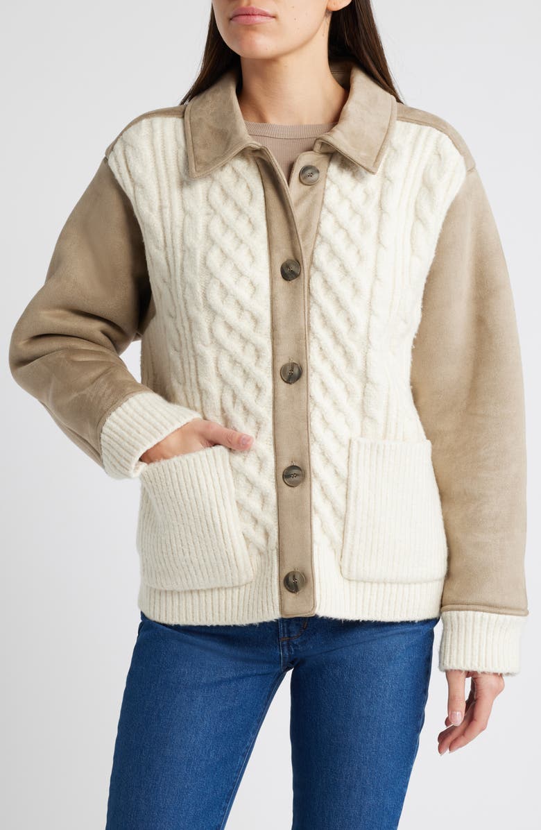 Treasure & Bond Faux Suede & Faux Shearling Sweater Jacket, Alternate, color,