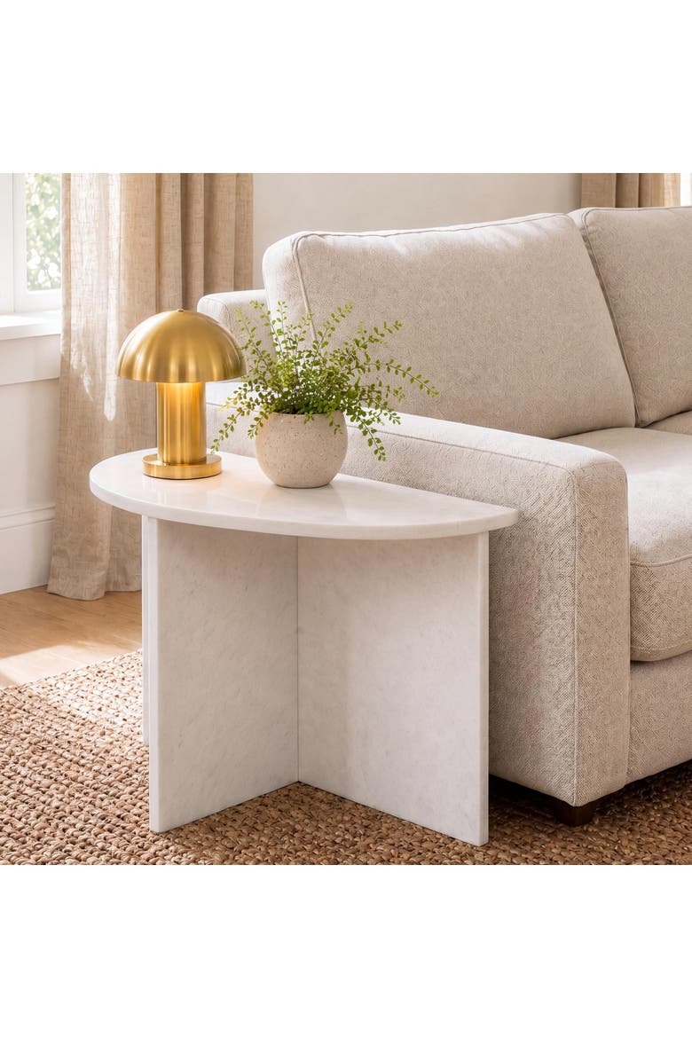 Patrice Art Deco Natural Marble Handmade Demilune Side Table, Alternate, color, White