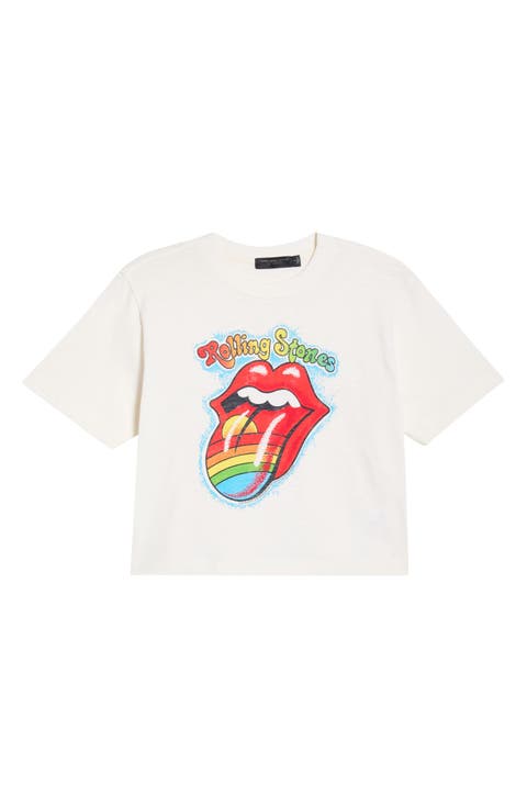 Hot Lips Rainbow Crop Graphic T-Shirt