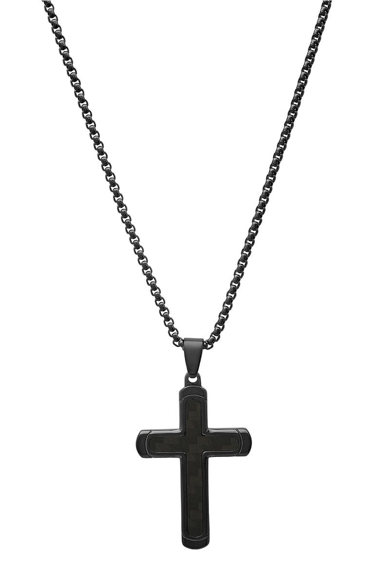 Men's Black Stainless Steel Cross Pendant Necklace, Main, color, BLACK