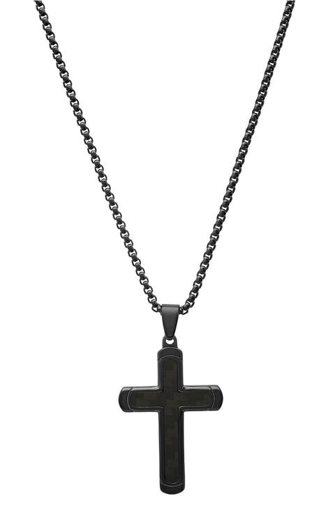 Men's Black Stainless Steel Cross Pendant Necklace