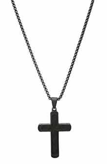 HMY JEWELRY Men's Black Stainless Steel Cross Pendant Necklace