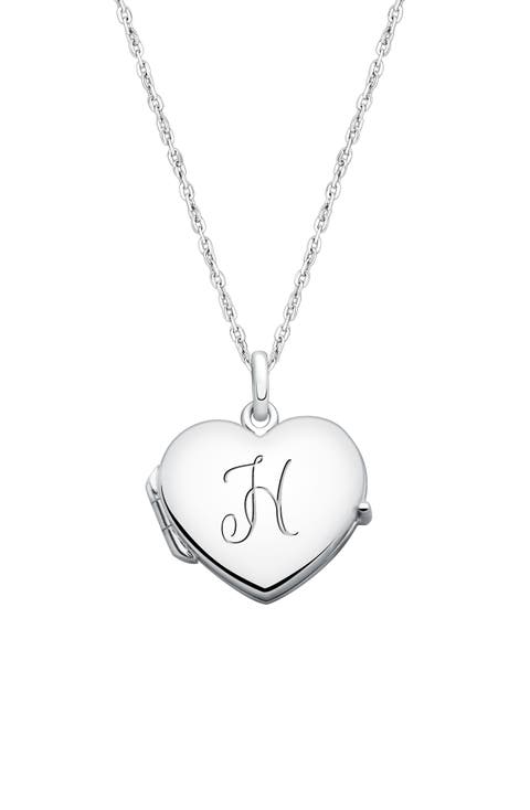 Sterling Silver Heart Locket & Engraved Initial 14-16" Necklace