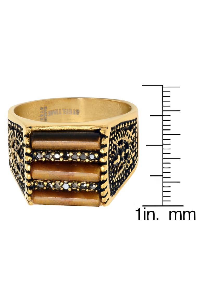 Tiger's Eye & Black Crystal Signet Ring, Alternate, color, GOLD/ BROWN