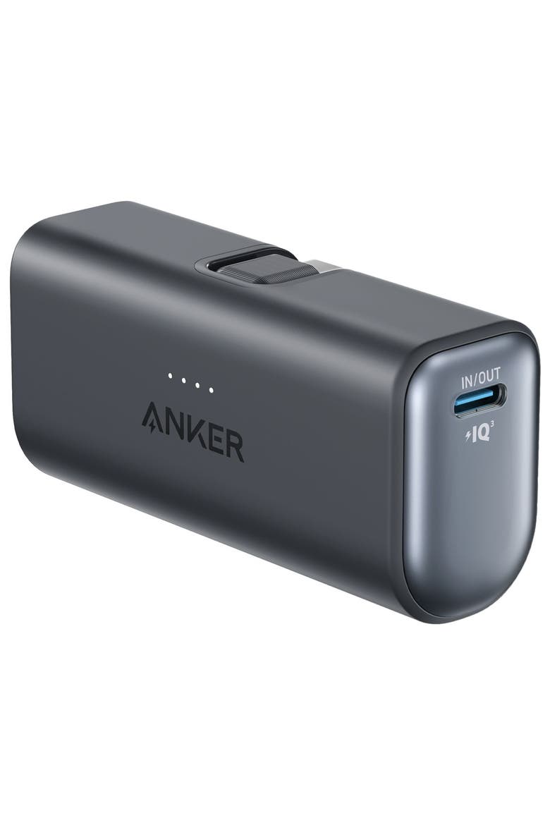 Nano Power Bank with Built-in Foldable USB-C Connector, Alternate, color, Black