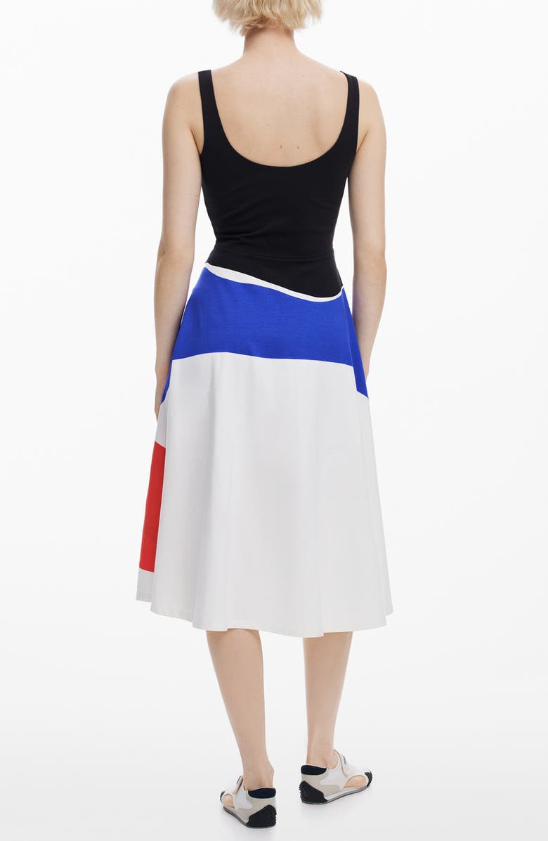 Desigual Colorblock Print Fit & Flare Midi Dress, Alternate, color, Black