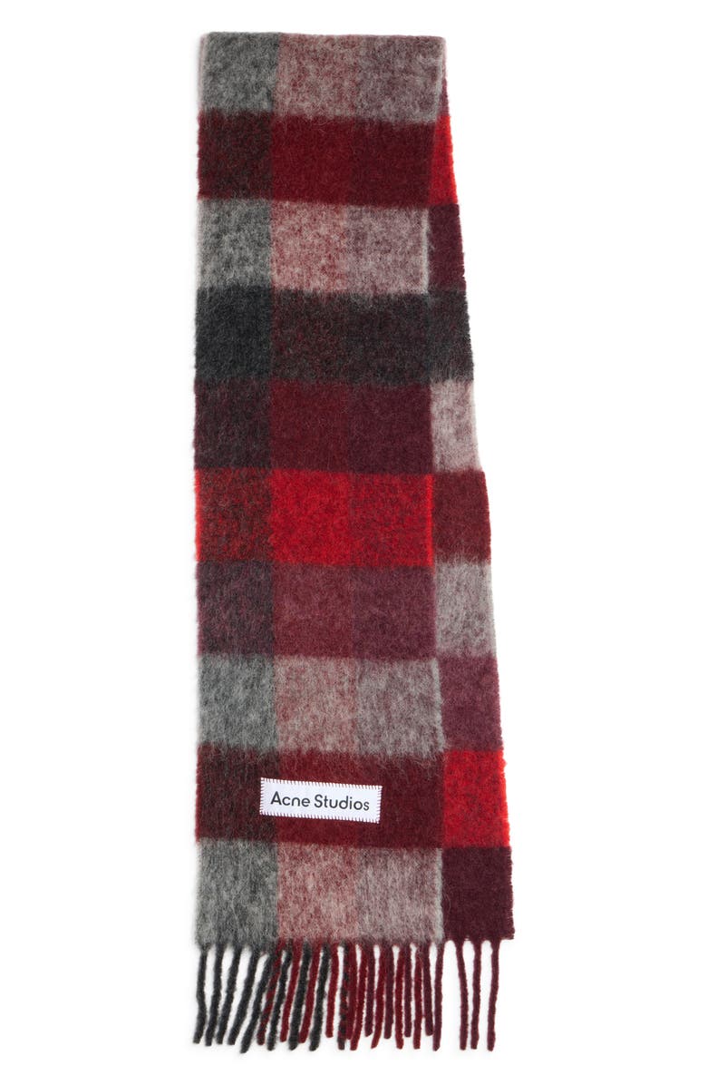 Acne Studios Vally Plaid Alpaca, Wool & Mohair Blend Scarf, Main, color, Red/ Black