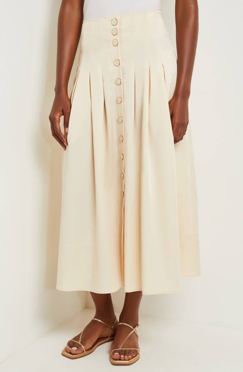 Misook Pleated Button Front Midi A-Line Skirt, Alternate, color,