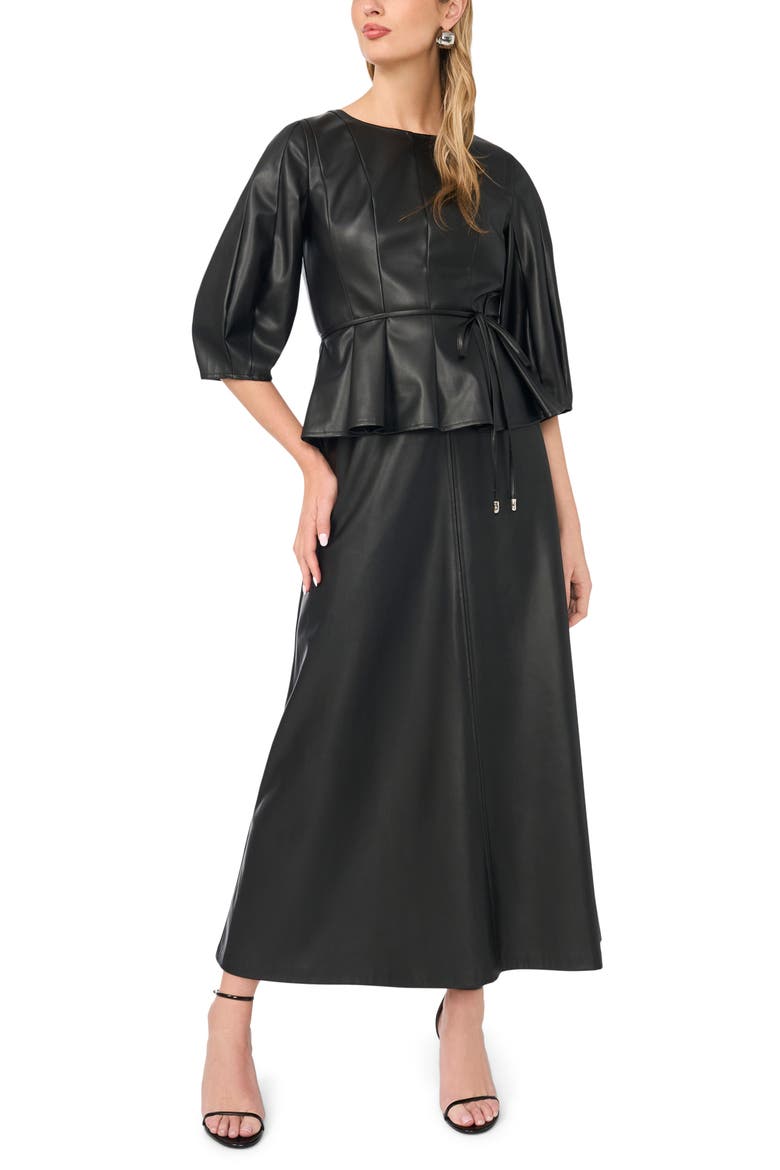 Seamed Faux Leather Top, Alternate, color, RICH BLACK