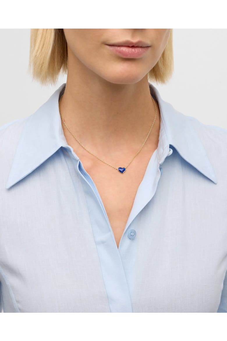 Single Heart 18" Necklace Set In Sterling Silver With 18K Gold Overlay, Alternate, color, Blue