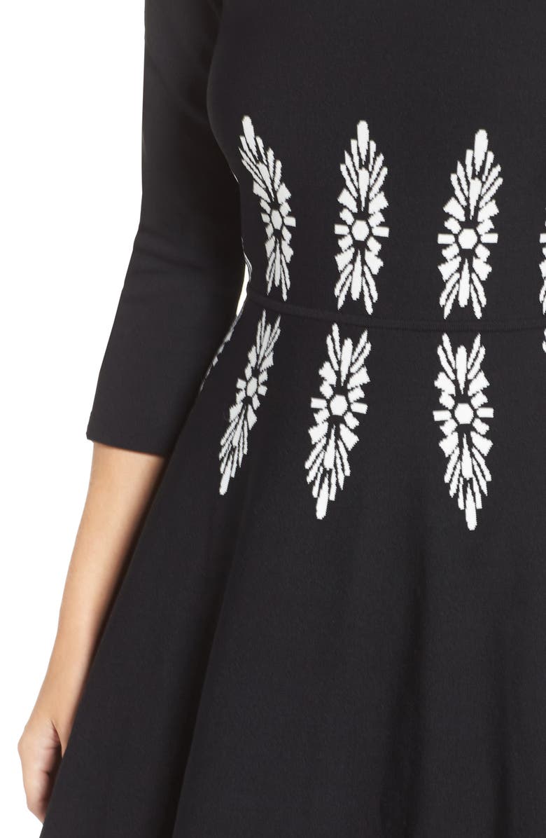 Eliza J Three-Quarter Sleeve Fit & Flare Dress, Alternate, color,