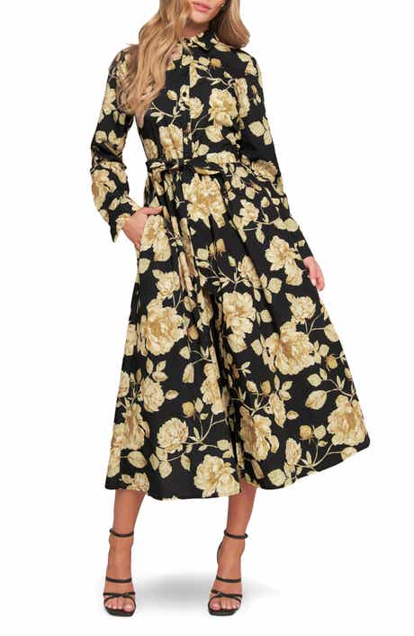 FLYING TOMATO Print Long Sleeve Midi Shirtdress