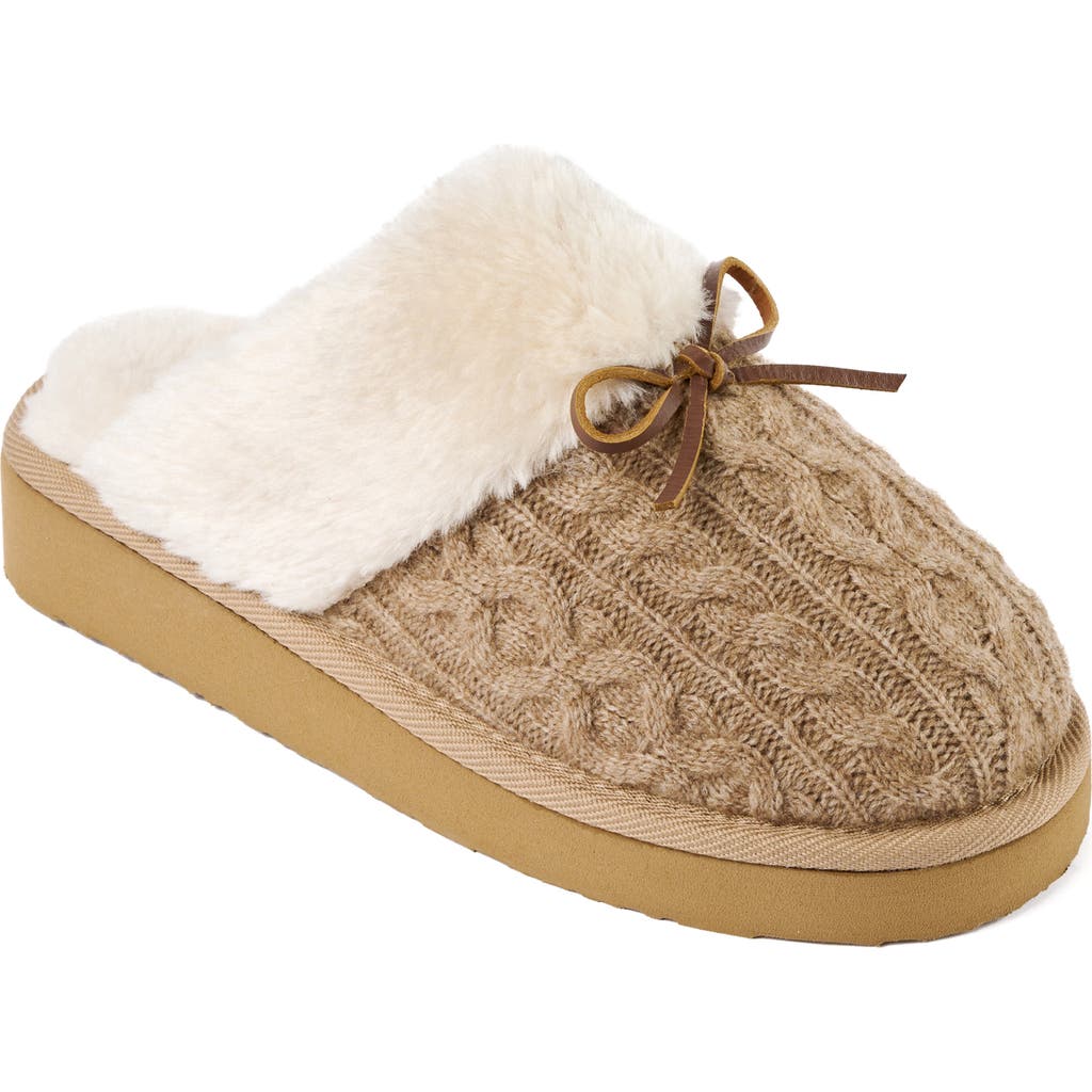 Minnetonka Flurry Faux Fur Trim Scuff Slipper In Brown
