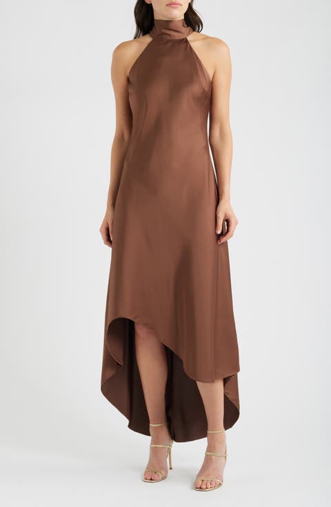 Tie Back Sleeveless High/Low Satin Gown