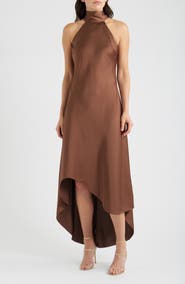 CeCe Tie Back Sleeveless High/Low Satin Gown