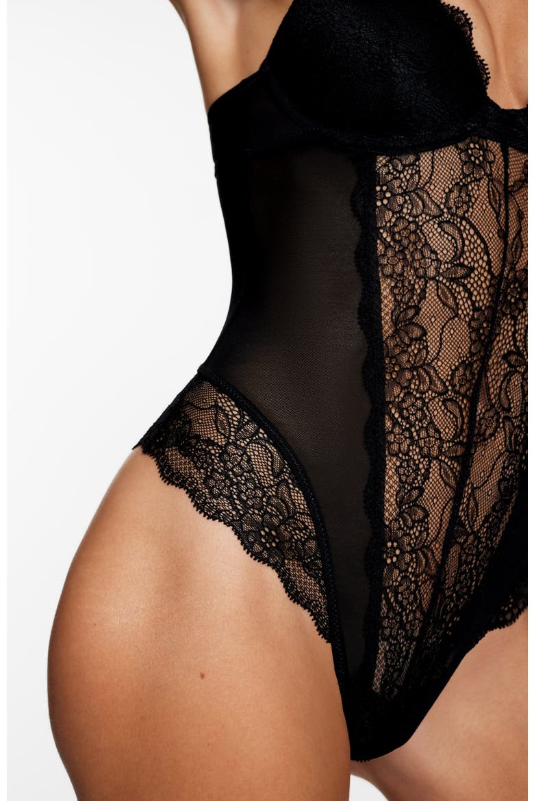 Lace Lift Up Teddy, Alternate, color, Black