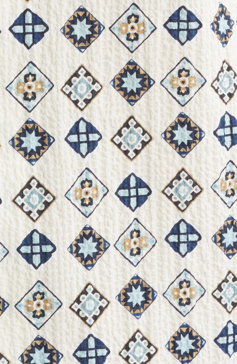 Wax London Didcot Geo Tile Print Stretch Seersucker Camp Shirt, Alternate, color, Ecru / Multi