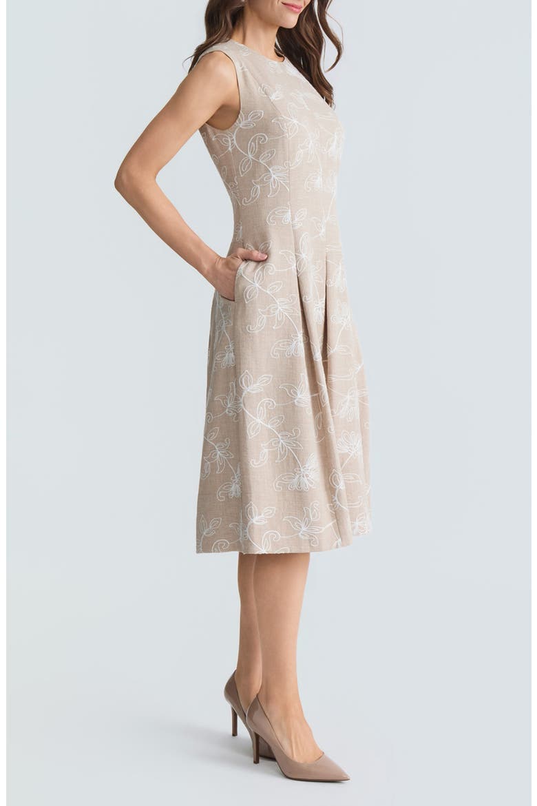 Embroidered Fit & Flare Dress, Alternate, color, STRAW MELANGE/ WHITE