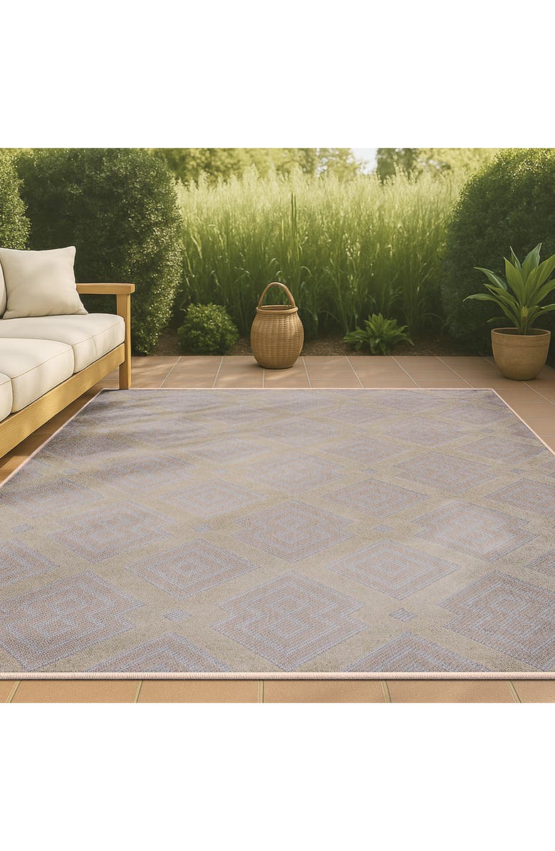 JONATHAN Y Duwun High-Low Pile Ogee Trellis Tone-on-Tone Indoor/Outdoor Area Rug, Alternate, color, Beige/Gray