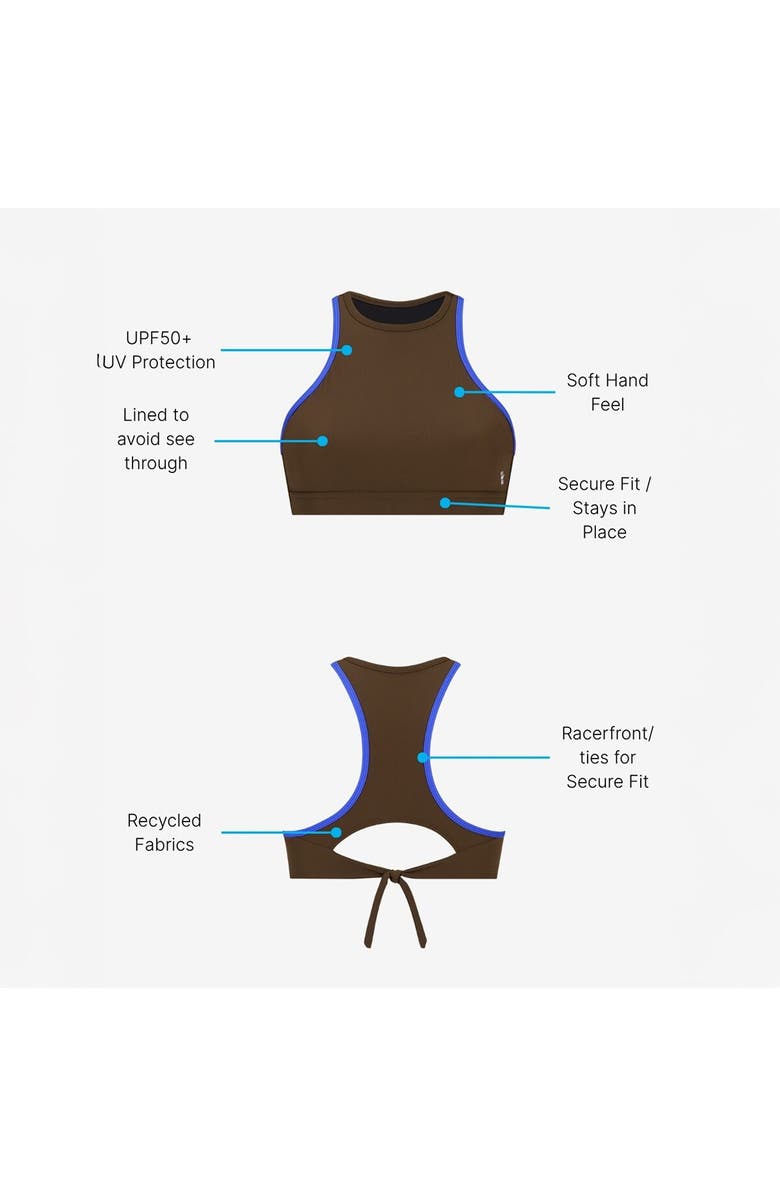 Wallien Racerfront Tie Bikini Top - Women's, Alternate, color, Coffee/Blue