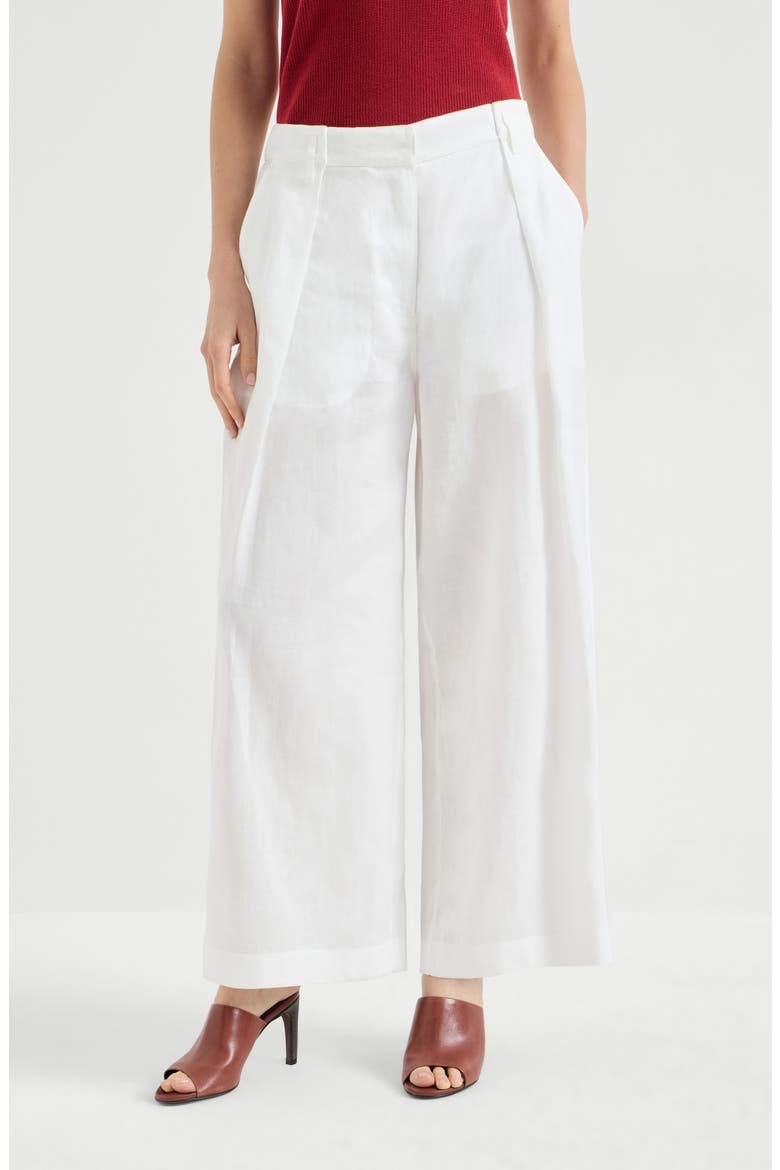 Pleated A-Line trousers, Main, color, White