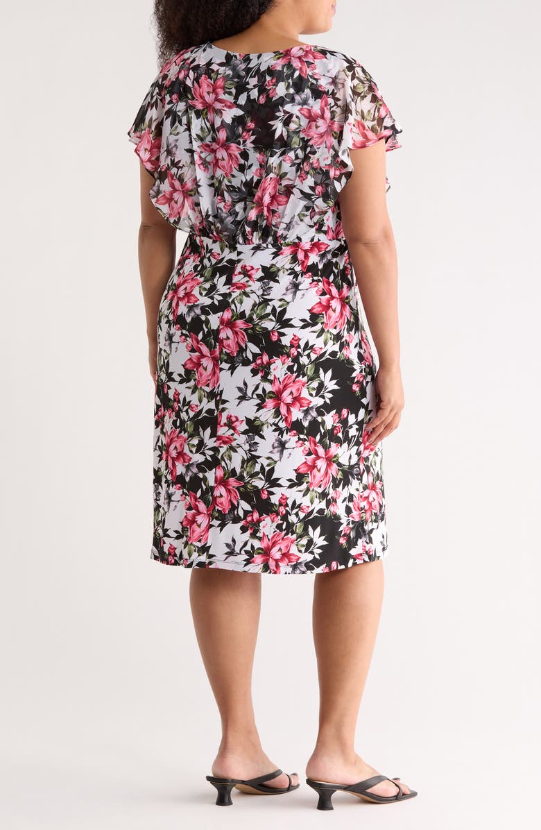 Connected Apparel Floral Overlay A-Line Dress, Alternate, color, Rose
