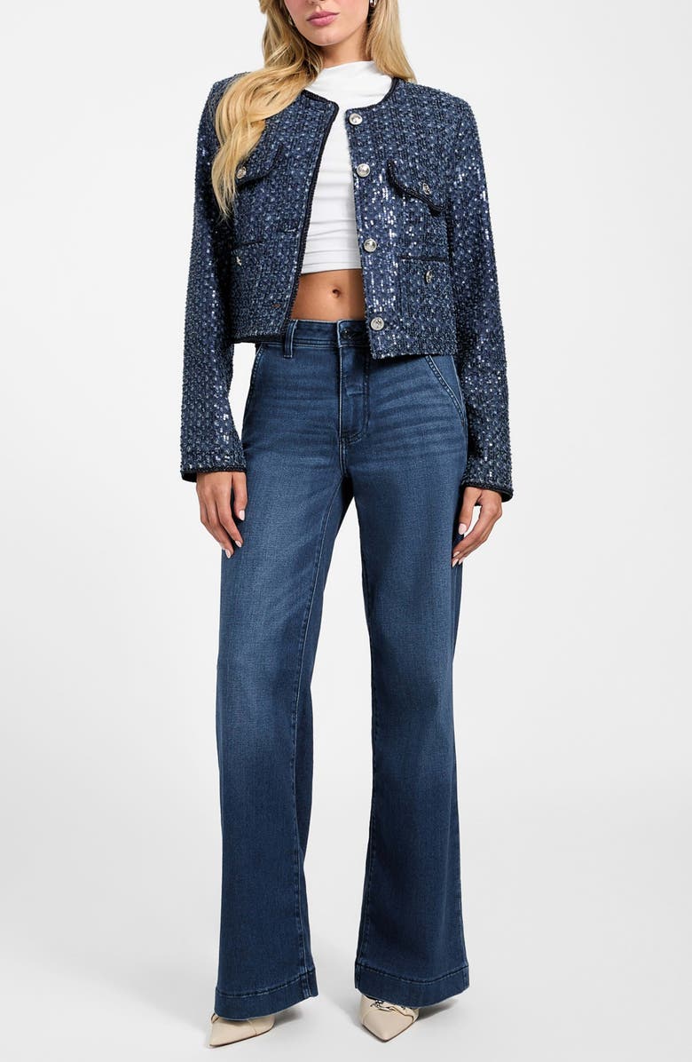 GUESS Elisa Sequin Crop Jacket, Alternate, color, Blue