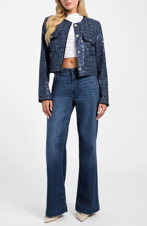 Guess Elisa Sequin Crop Jacket In Blue