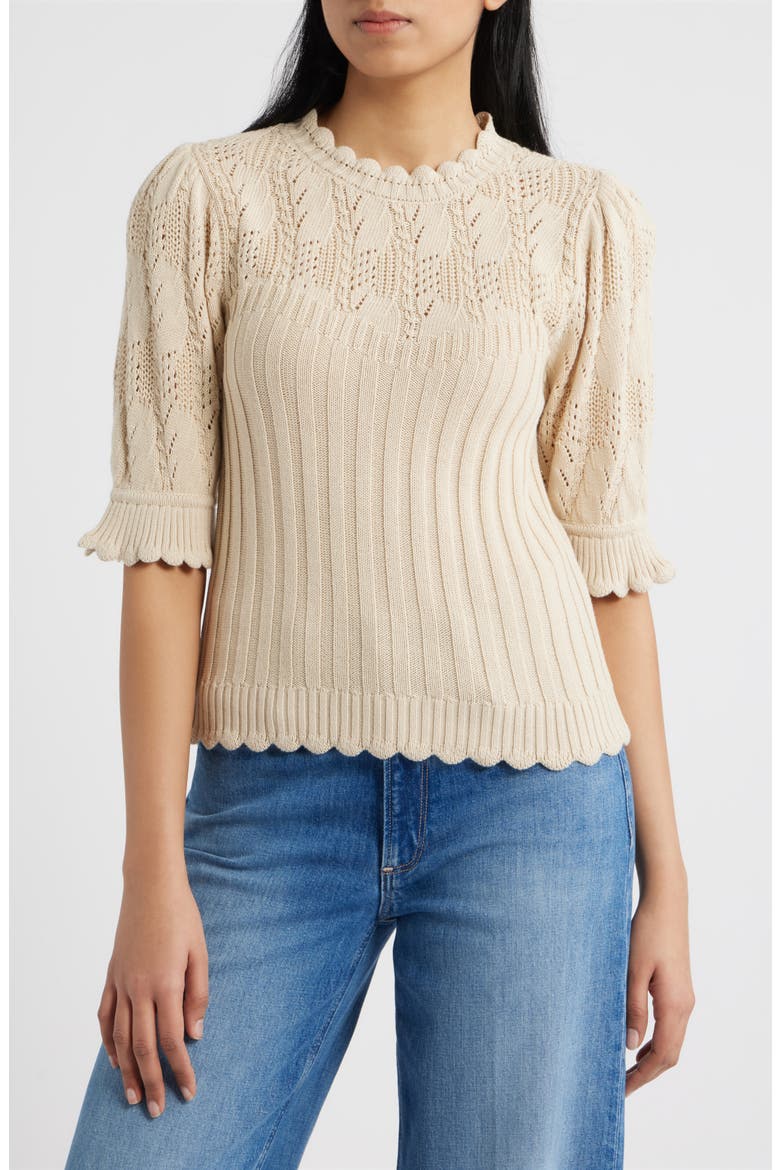 Mixed Stitch Elbow Sleeve Sweater, Main, color, DEEP MACADAMIA