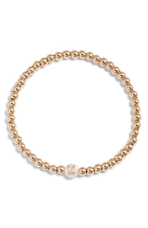 Nashelle Mother Of Pearl Initial Beaded Bracelet In Gold Fill M