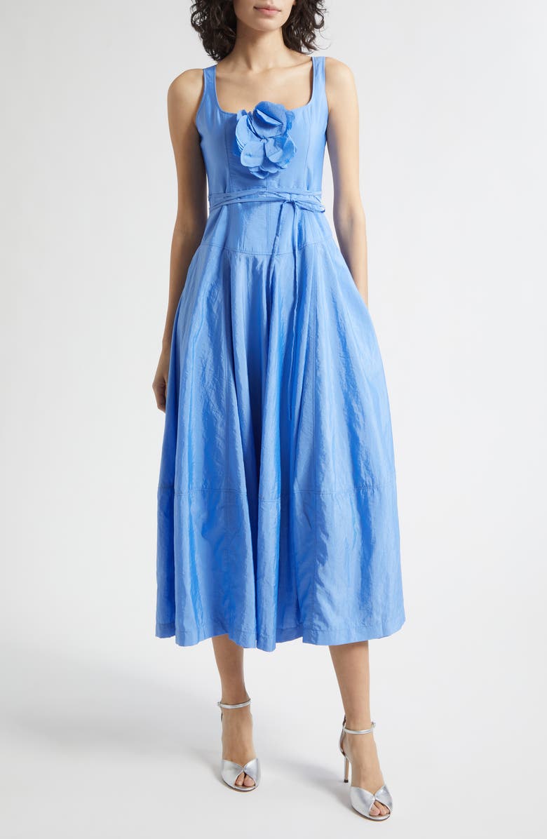 Cinq à Sept Joisian Flower Appliqué Midi Dress, Main, color, Ultramarine