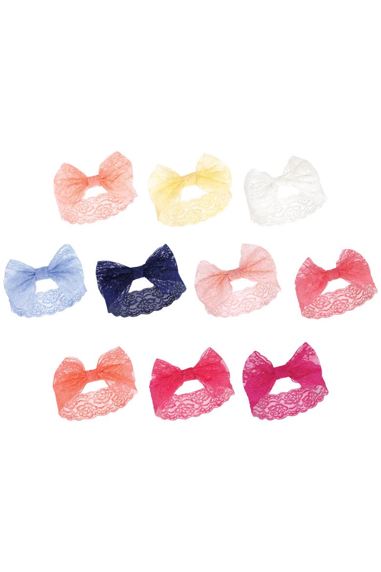 10Pk Lace Headbands, Main, color, Periwinkle Yellow Pink Coral