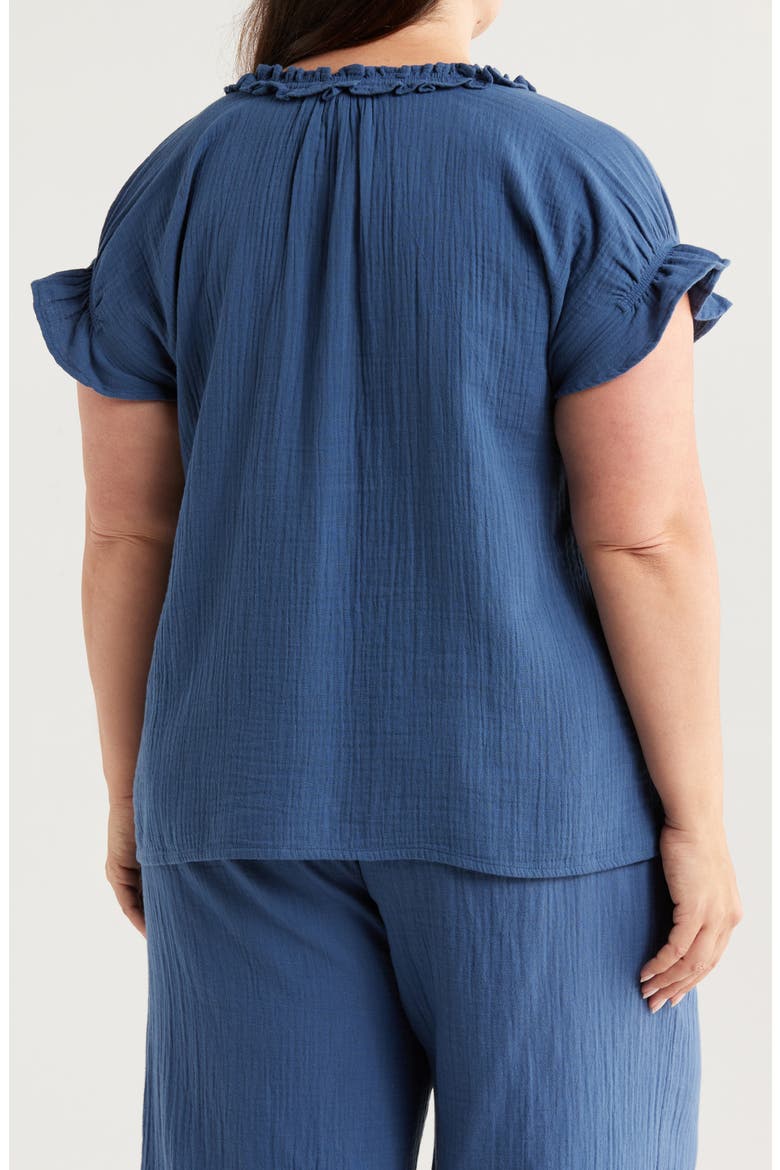 Ruffle Accent Cotton Gauze Top, Alternate, color, NAVY DENIM