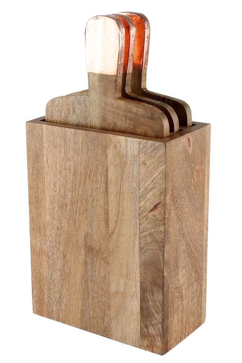 'Urban Farm' Mango Wood Serving Boards & Holder, Main, color, COPPER