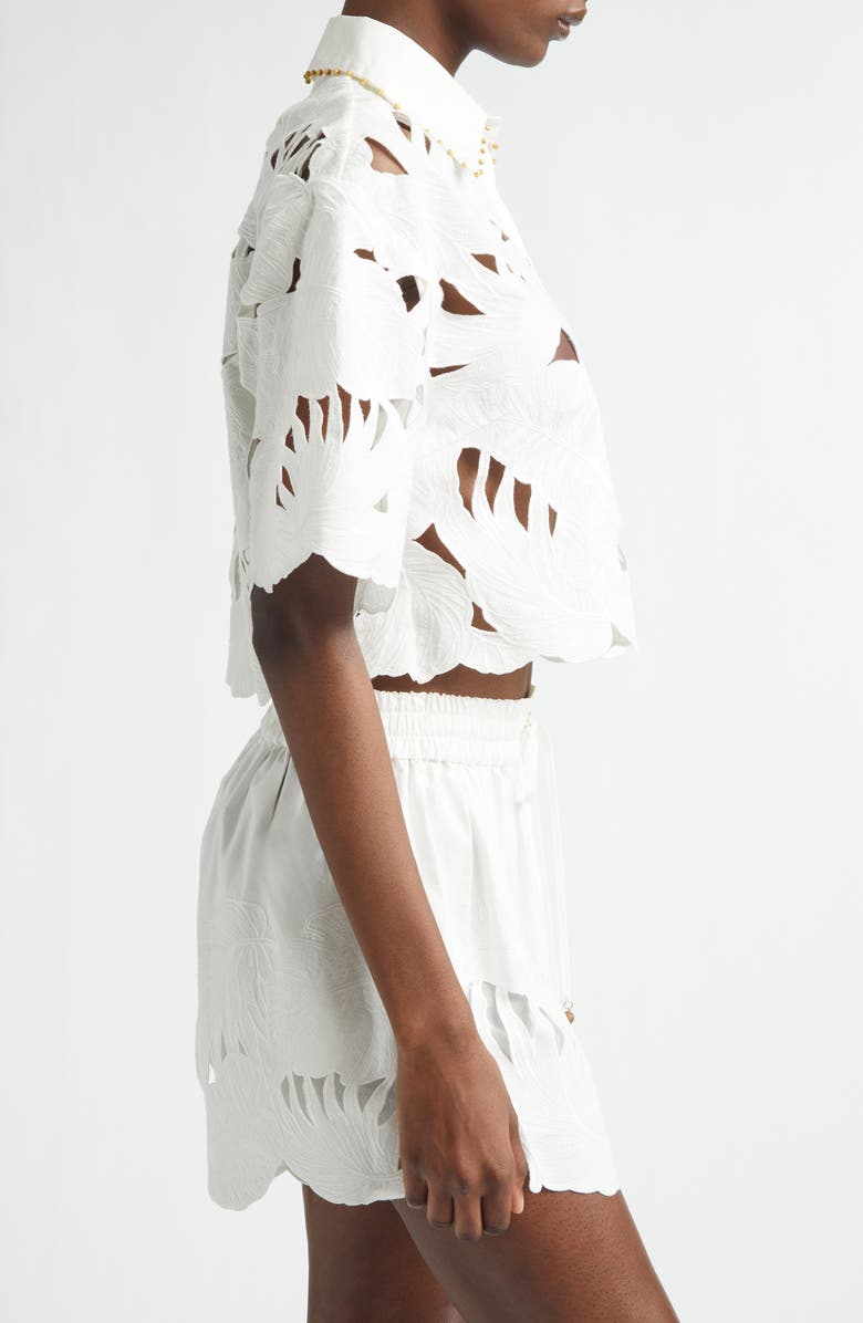 Zimmermann Mahon Embroidered Cotton Crop Shirt, Alternate, color, Ivory