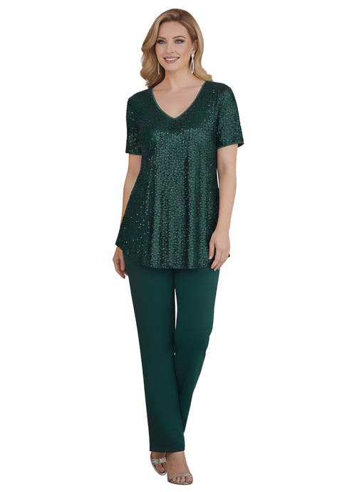 Extended Plus Size 2 Piece S/S Sequin Top And Pant Set