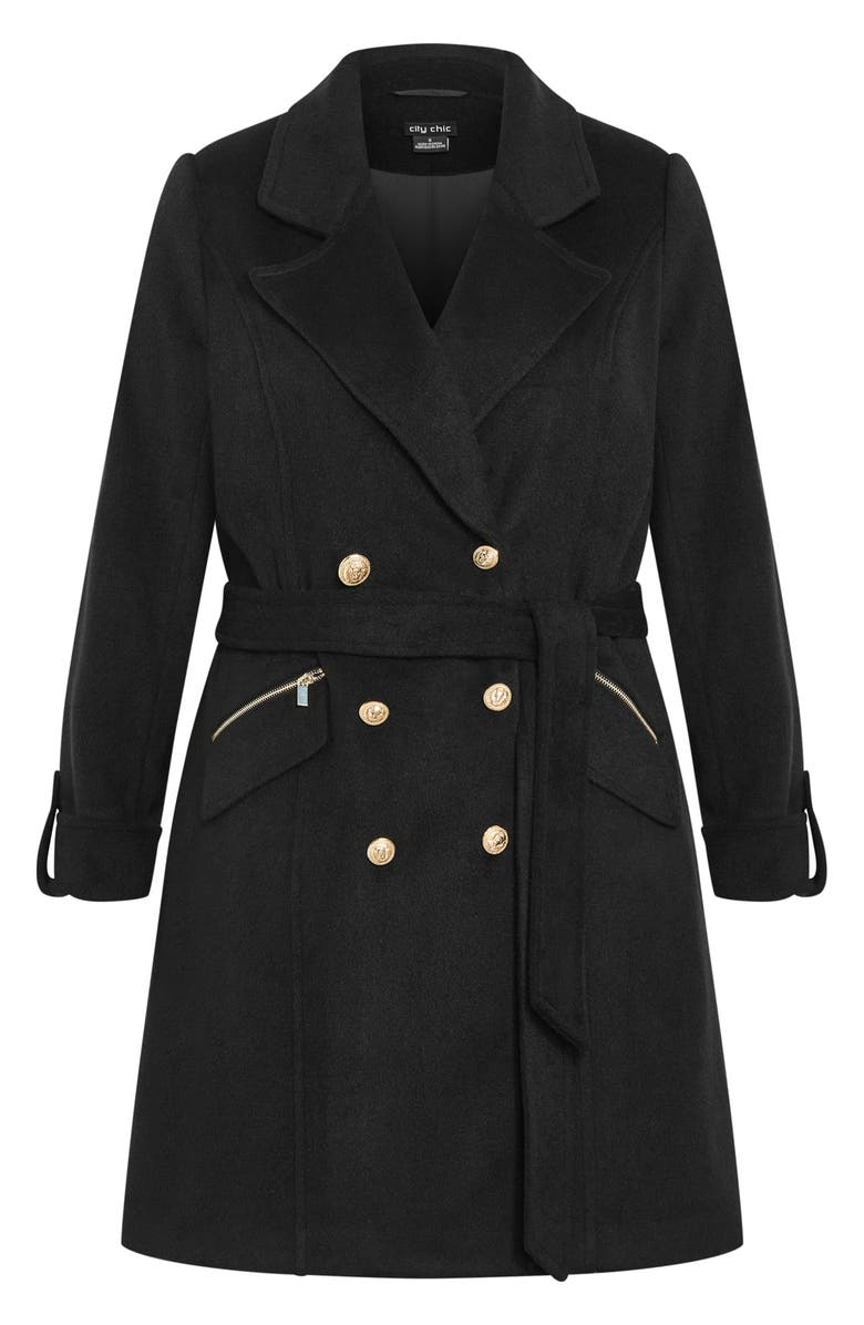 City Chic Maggie Belted Double Breasted Coat, Alternate, color, Black