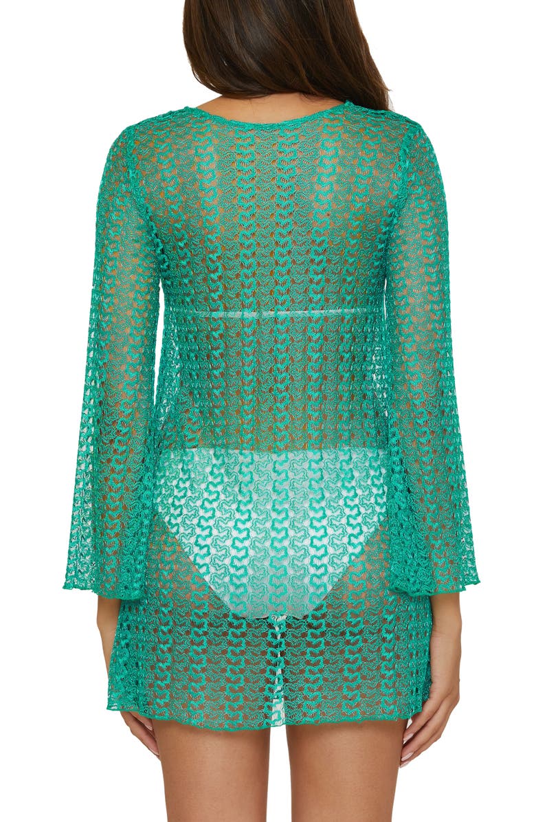 Becca Golden Beach Long Sleeve Lace Cover-Up Tunic, Alternate, color, Peacock