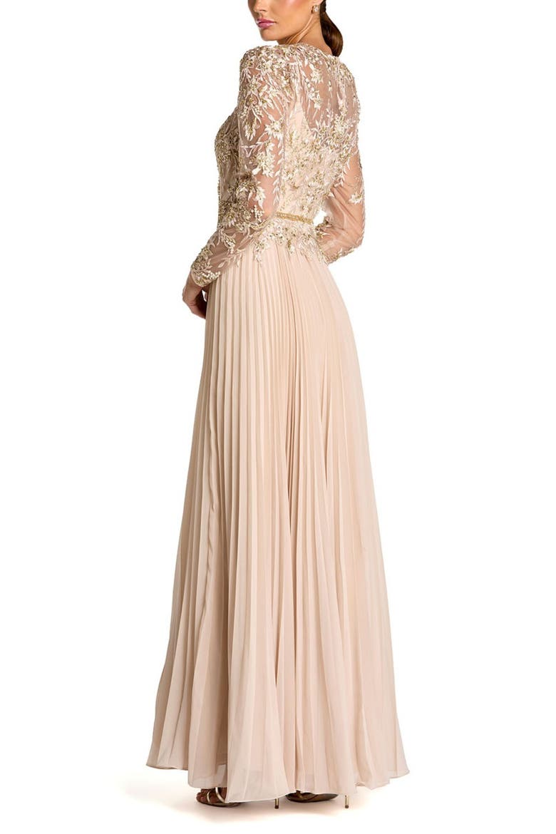 Petite Long Sleeve Chiffon Embellished Gown, Alternate, color, Taupe