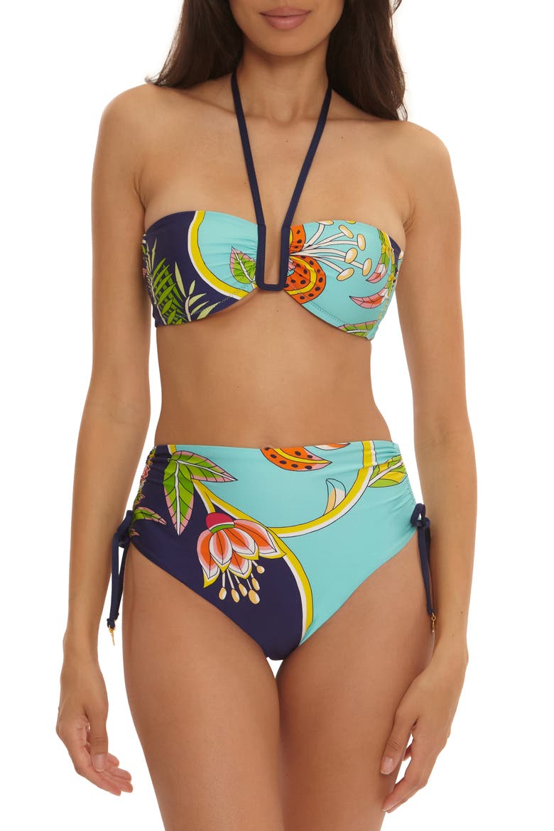 Flamingo High Waist Bikini Bottoms, Alternate, color, BLUE MUTLI