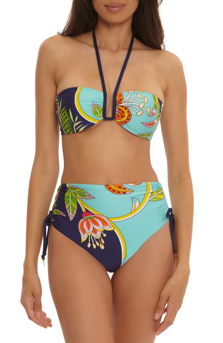 Trina Turk Flamingo High Waist Bikini Bottoms, Alternate, color, Blue Mutli