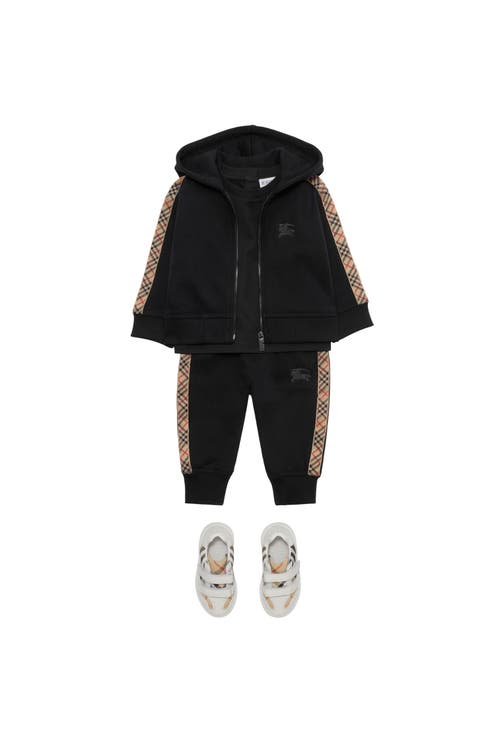 Burberry Check Trim Cotton Jogging Pants In Black