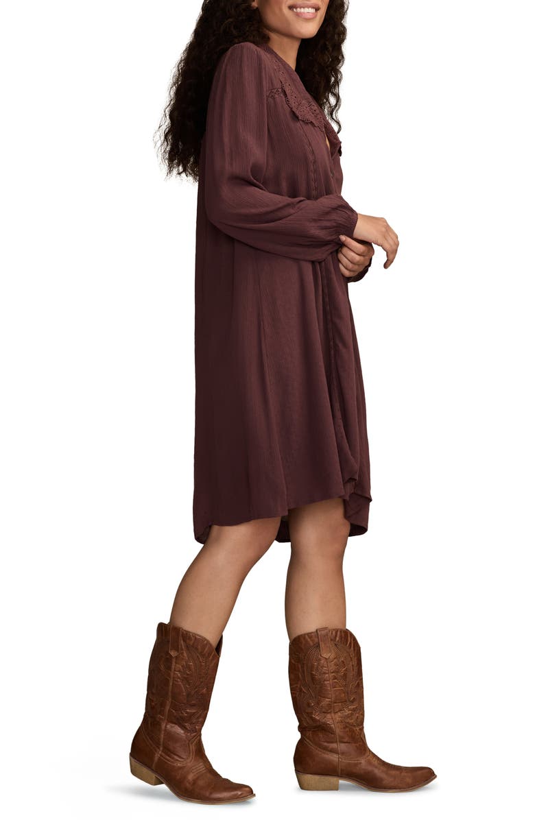 Lucky Brand Embroidered Long Sleeve Shirtdress, Alternate, color, Burgundy