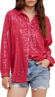 WISHLIST Sequin Button-Up Shirt