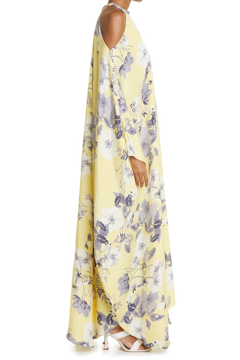 Floral Print Silk Maxi Dress, Alternate, color, YELLOW/ GREY MULTI