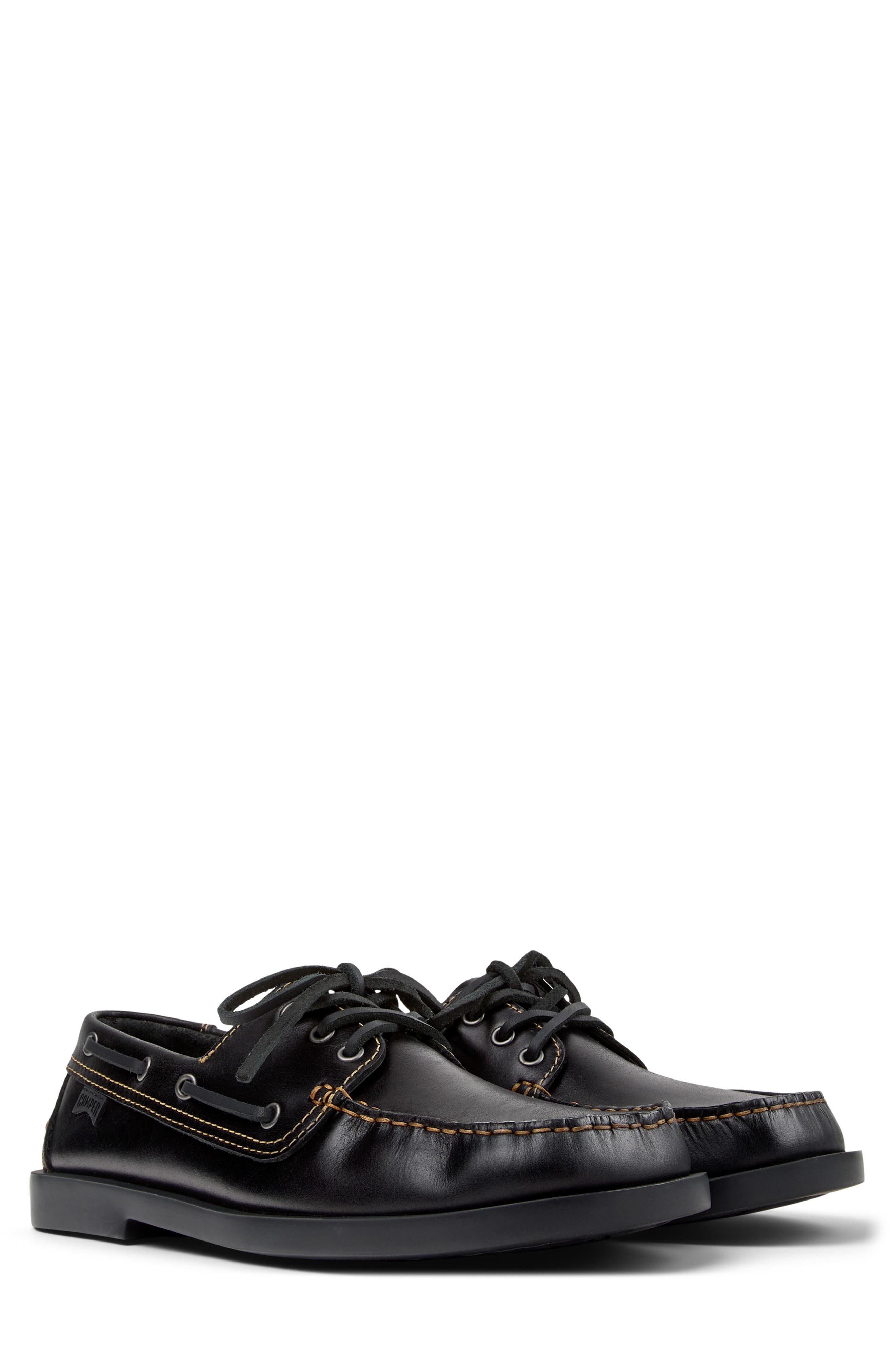 Don Leather Boat Shoe, Alternate, color, BLACK